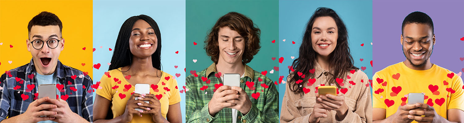 Image of people on phones with hearts sharing Tandia